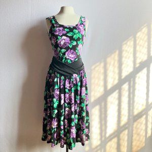 1990s Sleeveless Fit & Flare Floral Dress